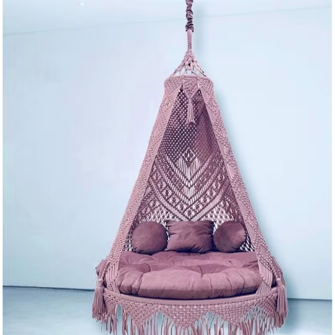 Purple Macrame Swing Hammock Chair For Adults - Leechoo